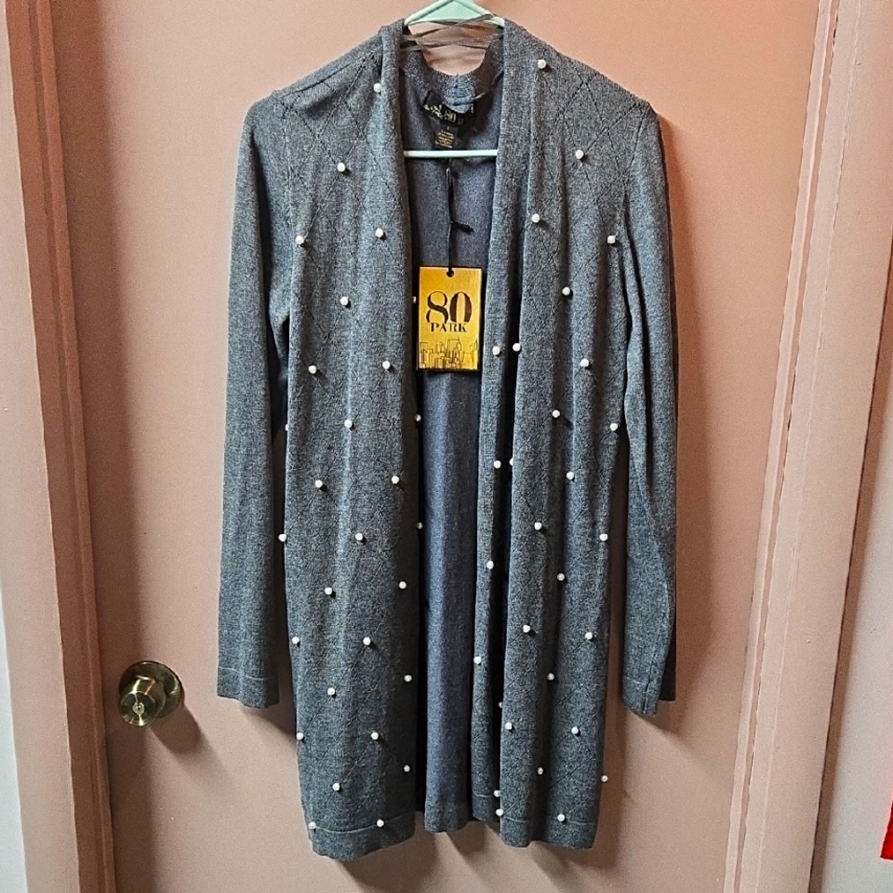 Gray Pearl-Embellished Women's Sweater